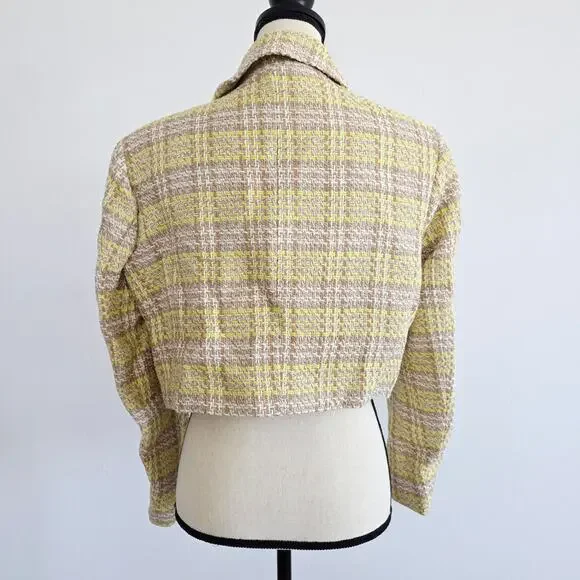 Zara Beige & Yellow Textured Cropped Blazer Button Down Size Large